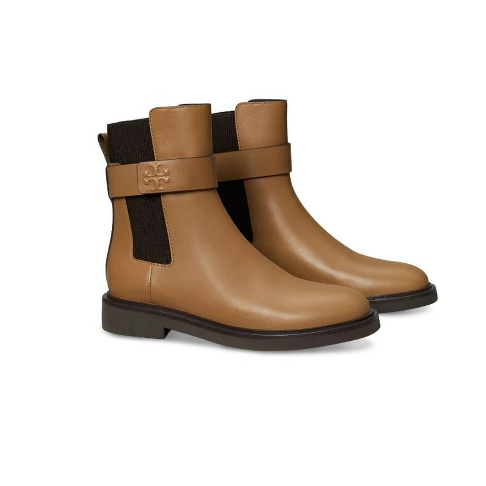 Tory Burch Women's Double T Buckled Chelsea Tan Winter Casual Boots Size 7 - NEW